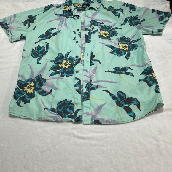 Volcom Men's Button  Hawaiian Print Collared Short Sleeve Green/ Blue Shirt XL - Picture 2 of 13